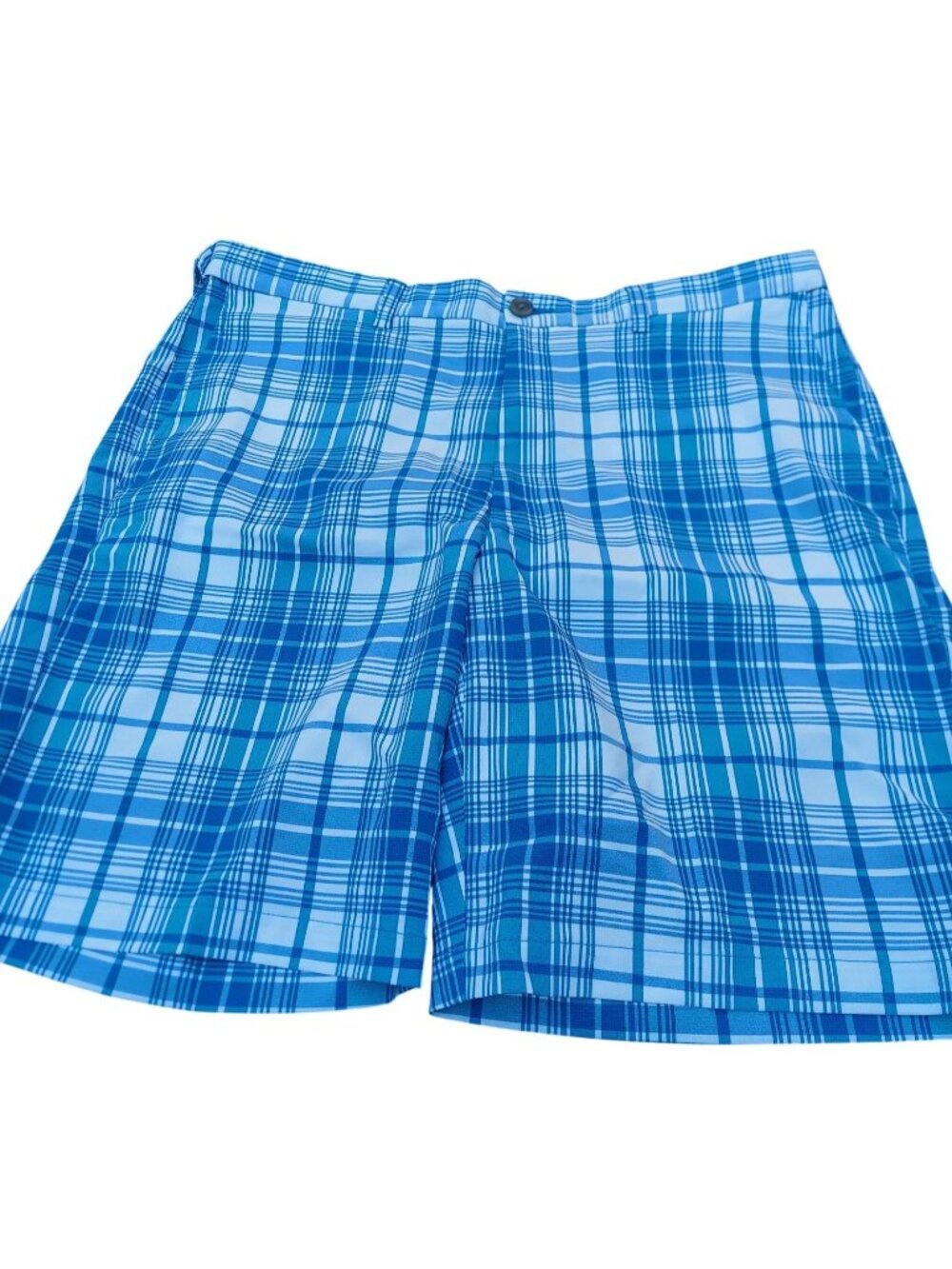 Blue & White Plaid Mens Shorts Size 38 Polyester Spandex Blend 1428